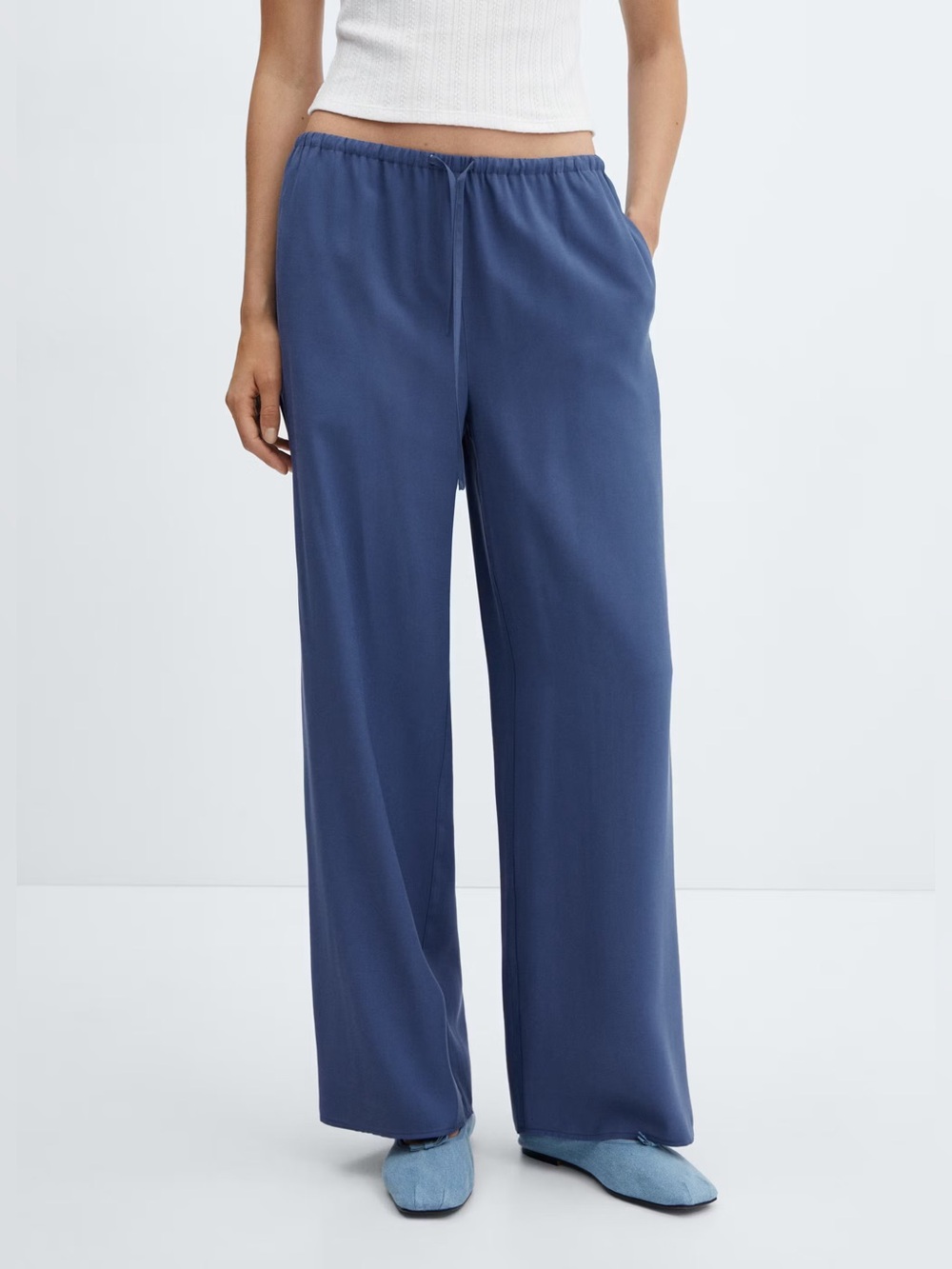Mango MNG Wide-Leg Pants in Navy Blue